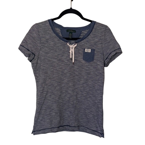 Ralph Lauren Jeans Co Striped Lace Up Top Women's Medium Navy White - Picture 1 of 5